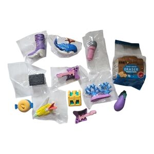 NWOT Assorted Novelty Eraser Lot Of 12 Toast Microphone Boot Whale Guitar Plane